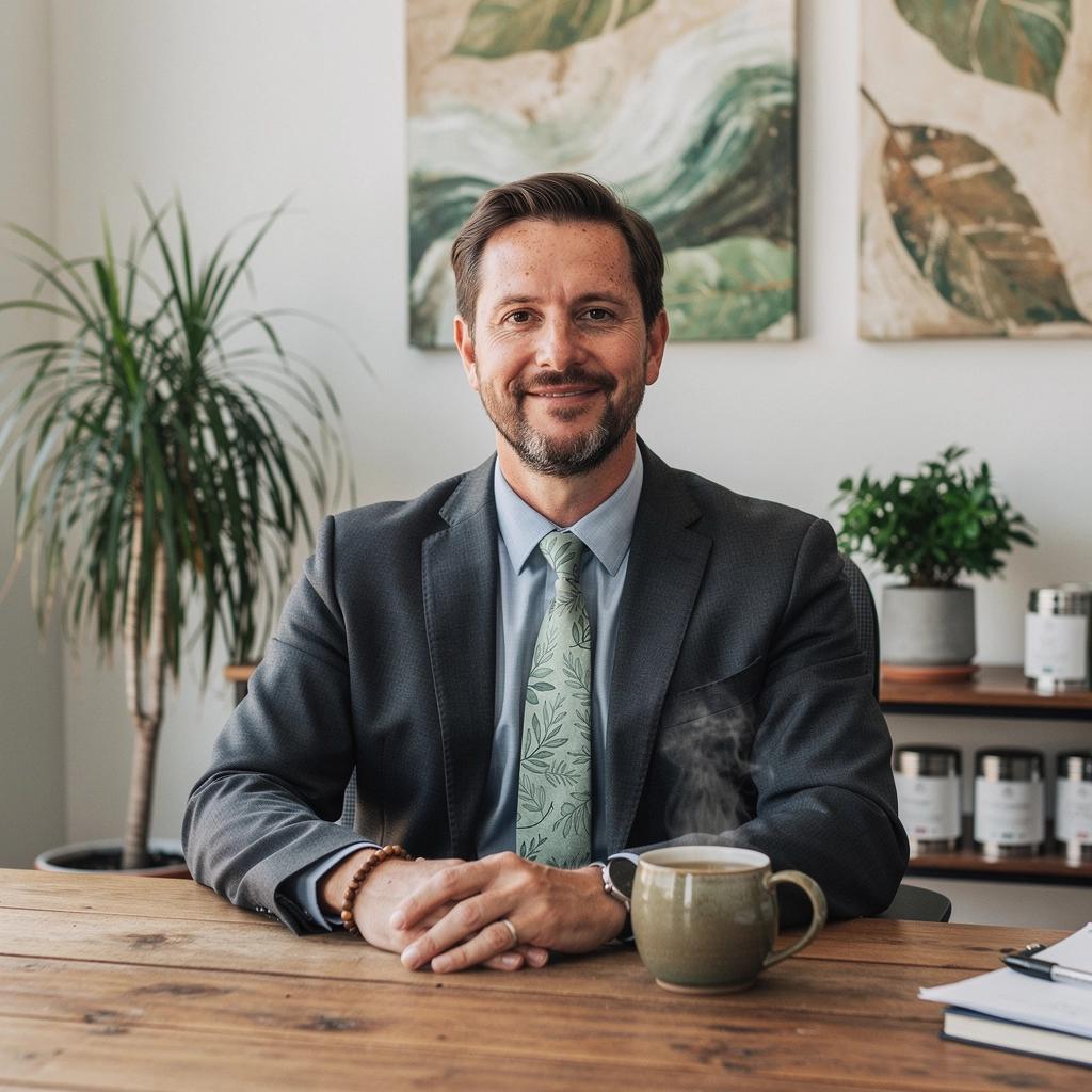 Útulná scéna s človekom, ktorý relaxuje s čajom v ruke.